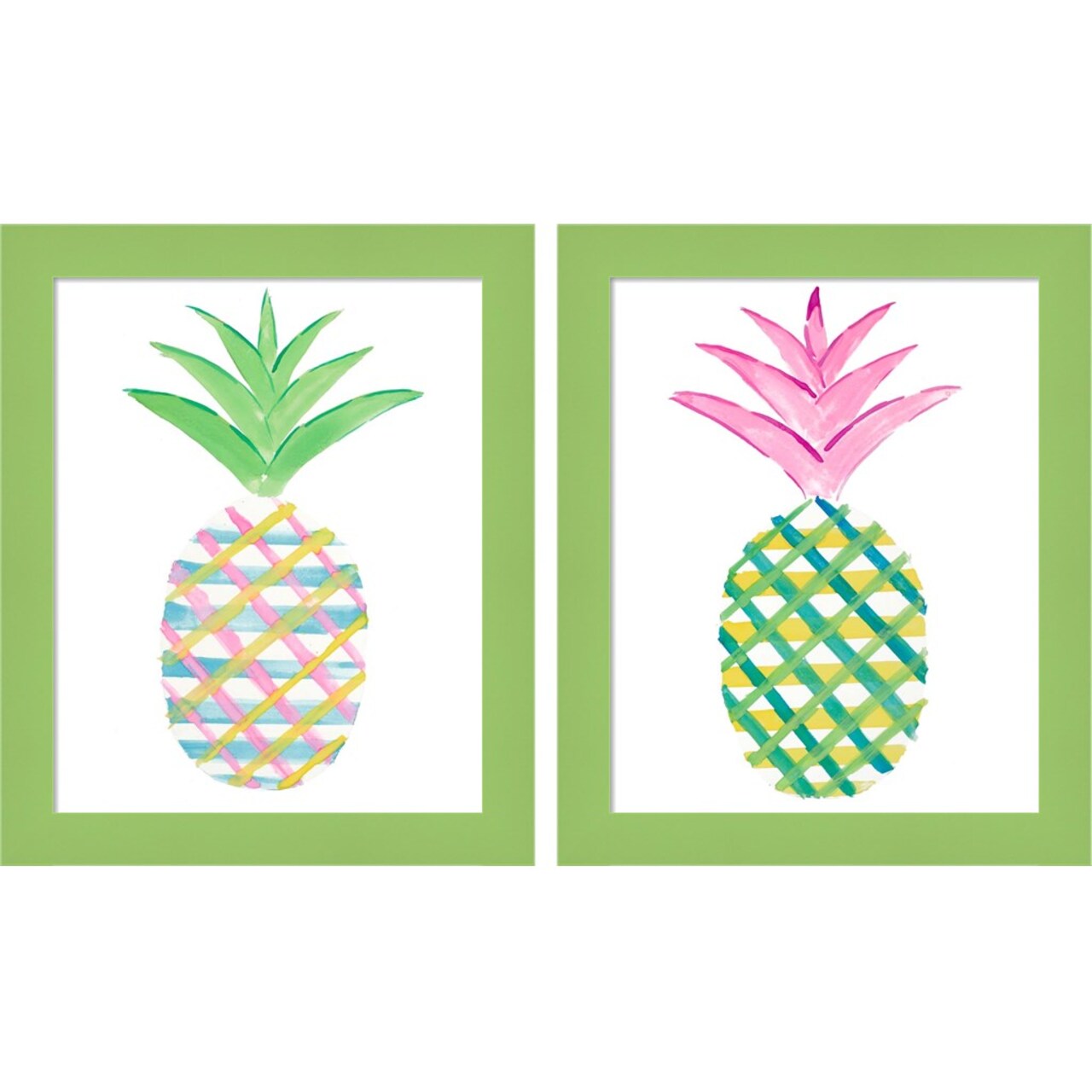 Punched Up Pineapple by Julie DeRice, 2 Piece Green Framed Art Set
